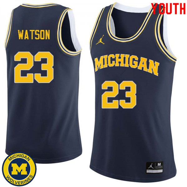 Youth Michigan Wolverines #23 Ibi Watson Navy Stitch Basketball Jersey